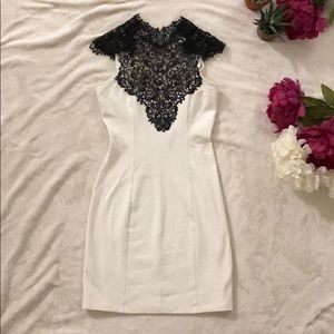 White w/ Black Lace Tie Halter Dress